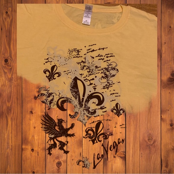 Las Vegas Y2K Dad Shirt Vintage Fluer De Lis Print Designer Yellow - Picture 2 of 4